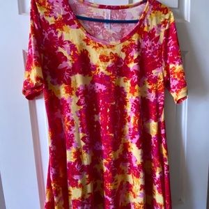 LulaRoe Perfect T pink, red  and yellow floral print size medium